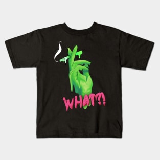 dripping neon green alien hand holding a cigarette Kids T-Shirt